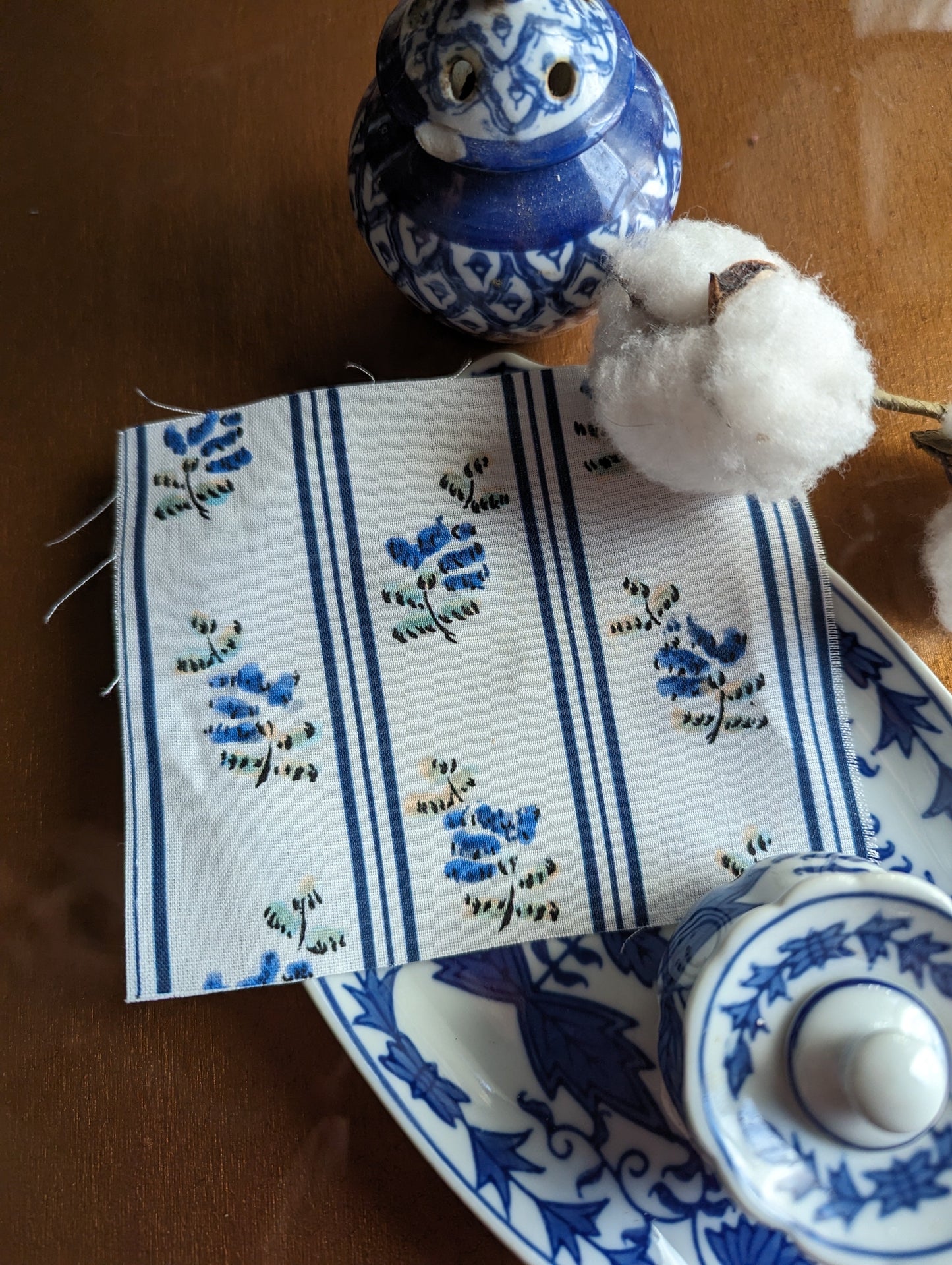 Cait's Flowers in Blue, ca1770-1780, Linen/Cotton Print