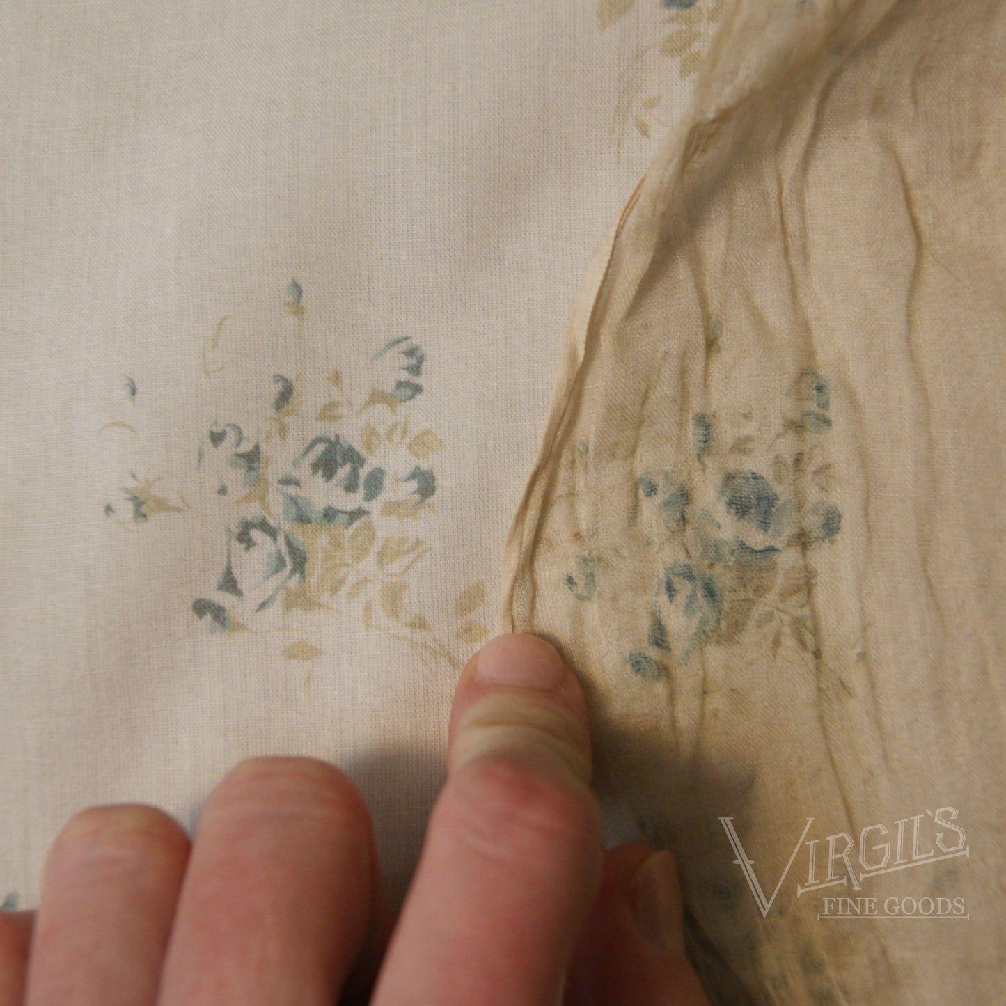Diana Roses in Dusty Blue (ca1900-1915) Direct Reproduction Cotton/Silk Voile Fabric