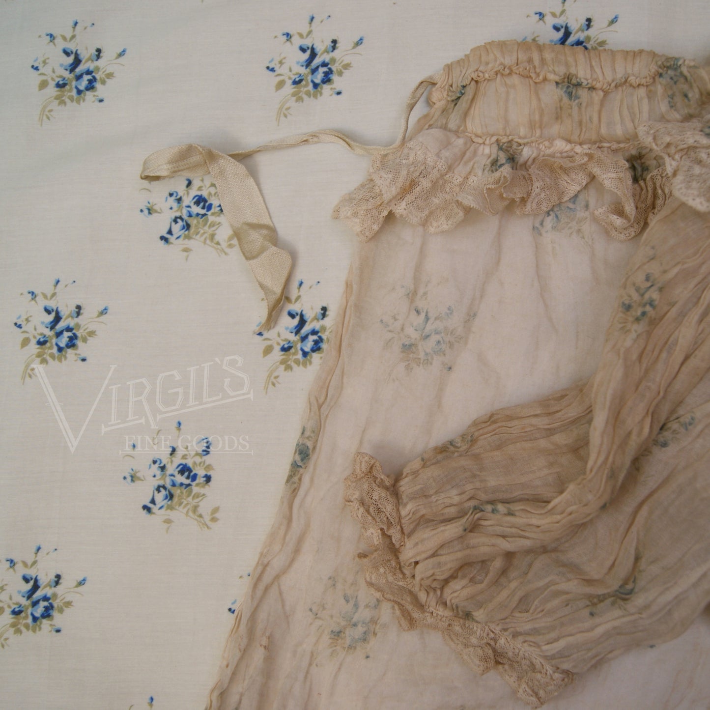 Diana Roses in Cobalt (ca1900-1915) Direct Reproduction Cotton/Silk Voile Fabric