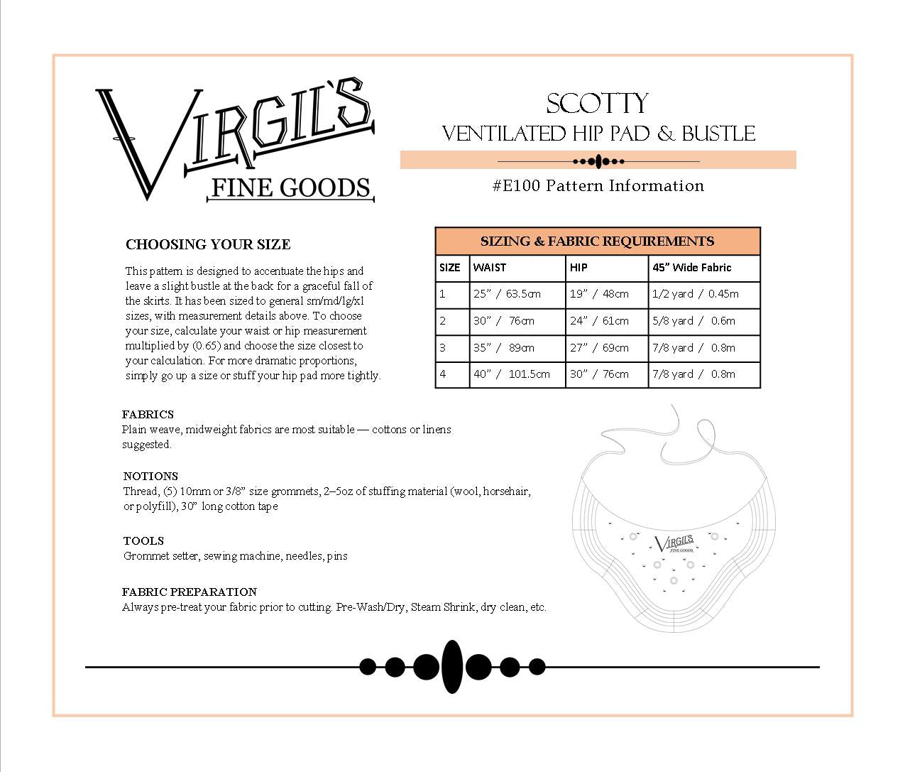Scotty Ventilated Hip and Bustle Pad (1898-1910) Pattern || #E100