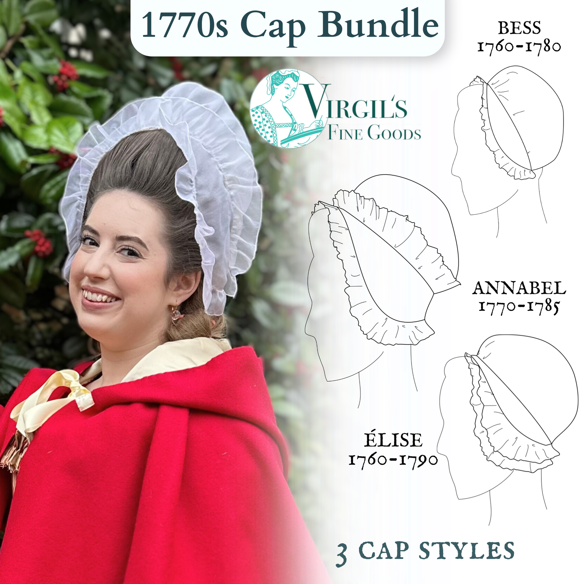 1770s Cap Bundle Paper Pattern || 18th Century Caps – Virgil's