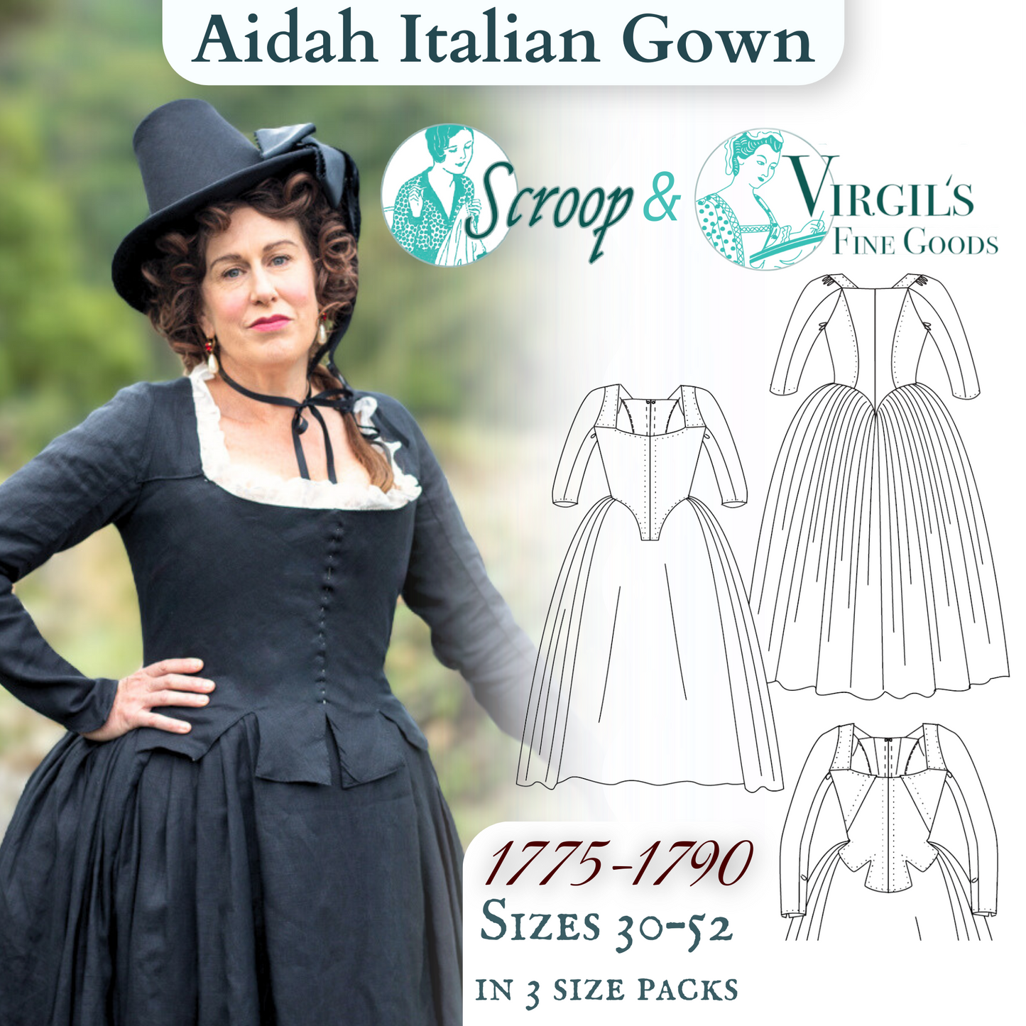 Aidah Italian Gown (1775-1790) Pattern  || #2301