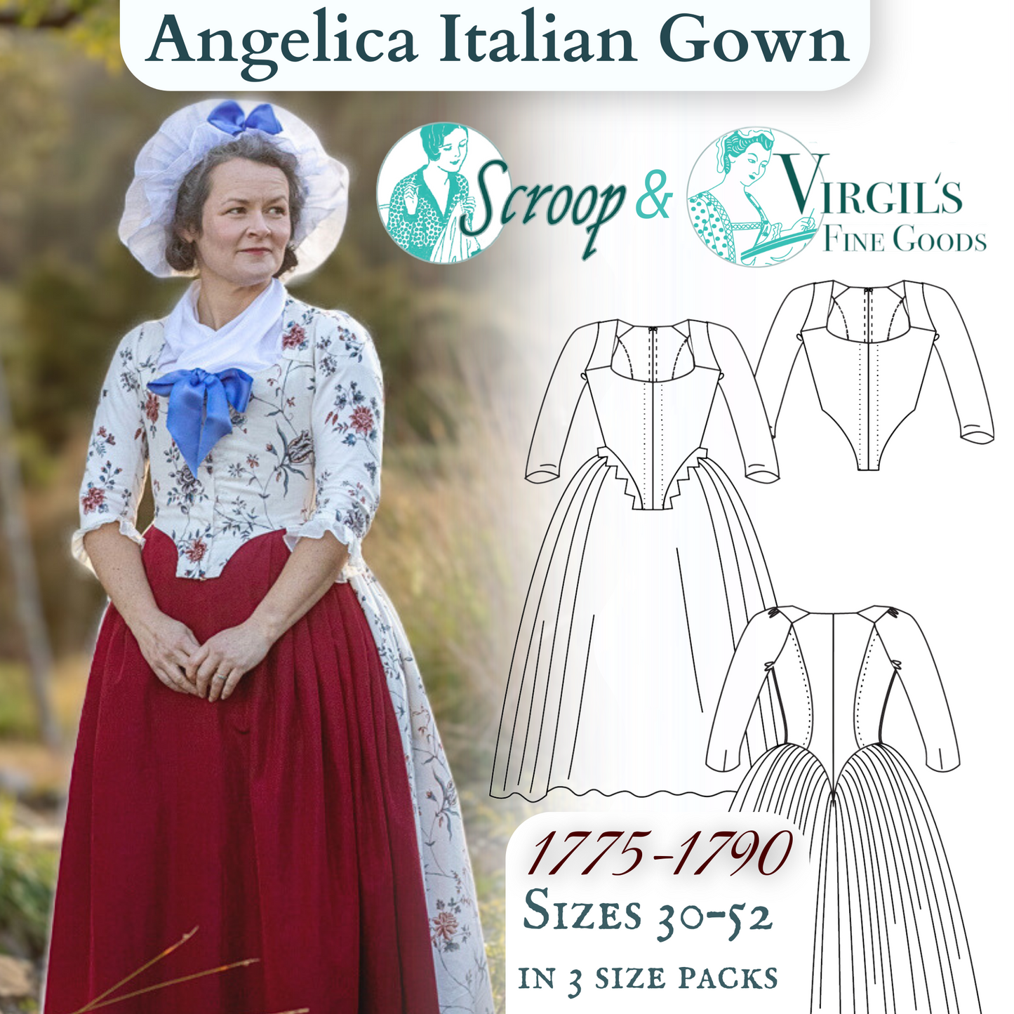 Angelica Italian Gown (1775-1790) Pattern  || #2201