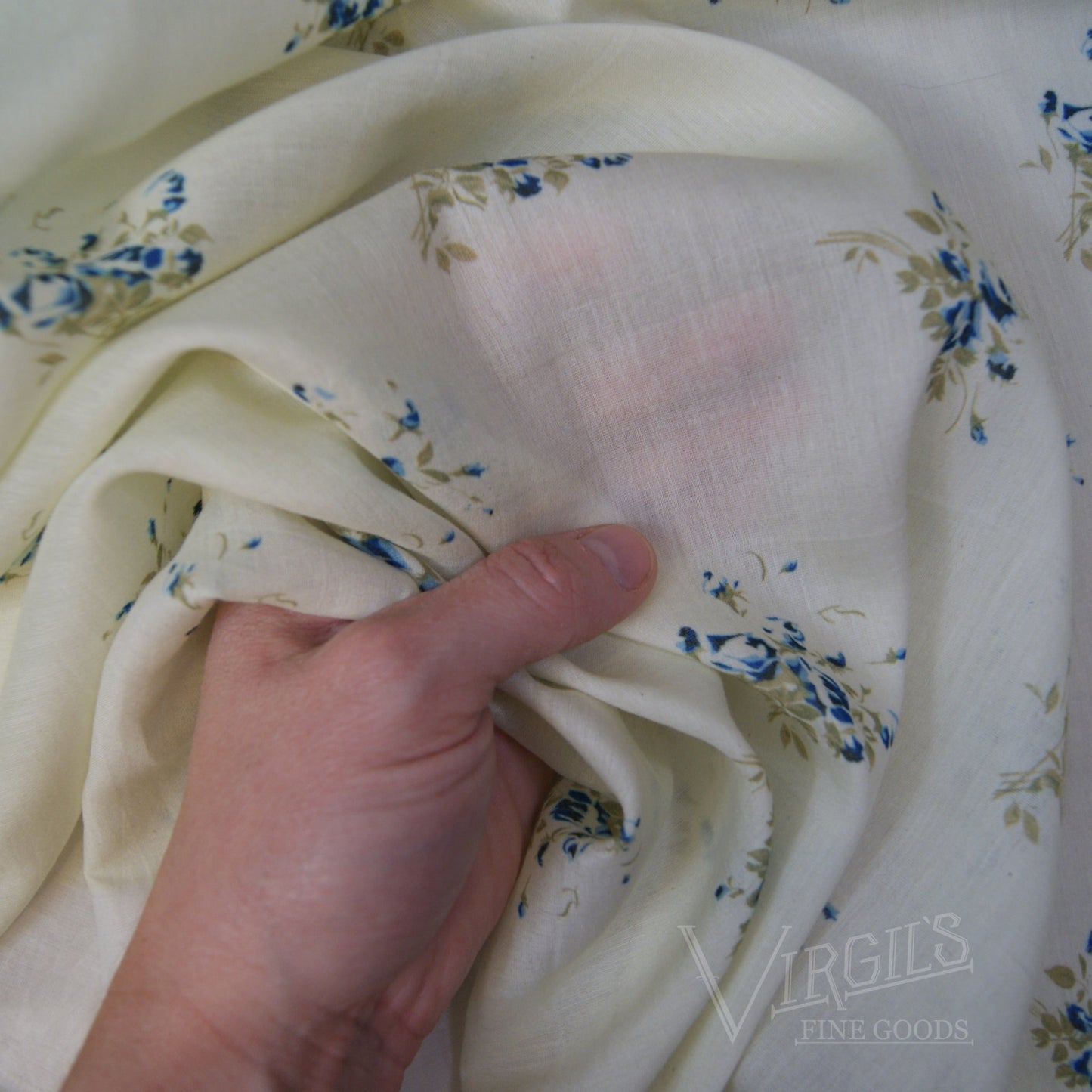 SECONDS & OFFCUTS Diana Roses in Cobalt (ca1900-1915) Direct Reproduction Cotton/Silk Voile Fabric