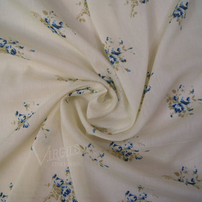 SECONDS & OFFCUTS Diana Roses in Cobalt (ca1900-1915) Direct Reproduction Cotton/Silk Voile Fabric