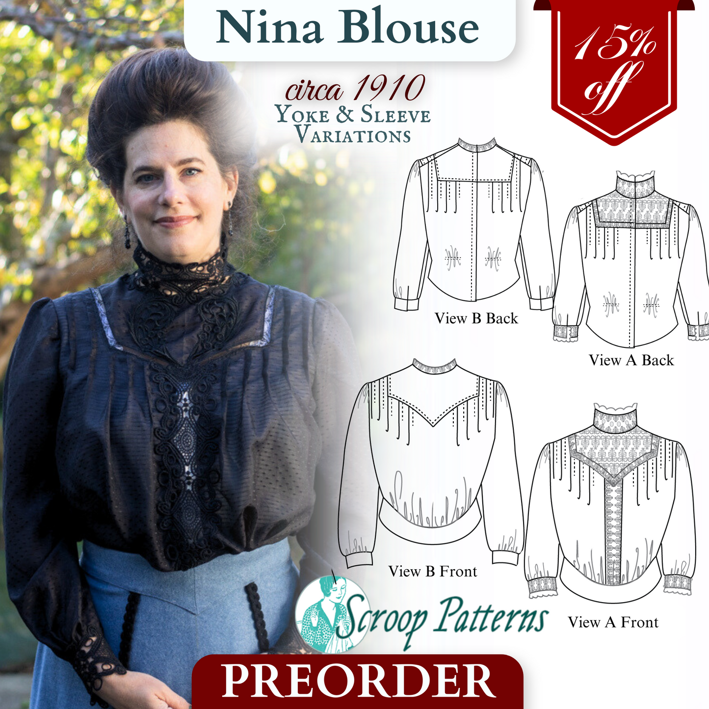 PREORDER Nina Blouse (ca. 1910) Pattern || #2501