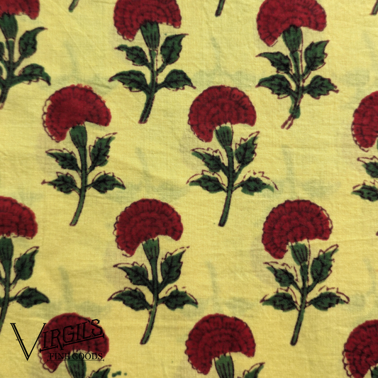 Red Flowers on Yellow Ground (ca1780-1800 Inspired) Cotton Fabric