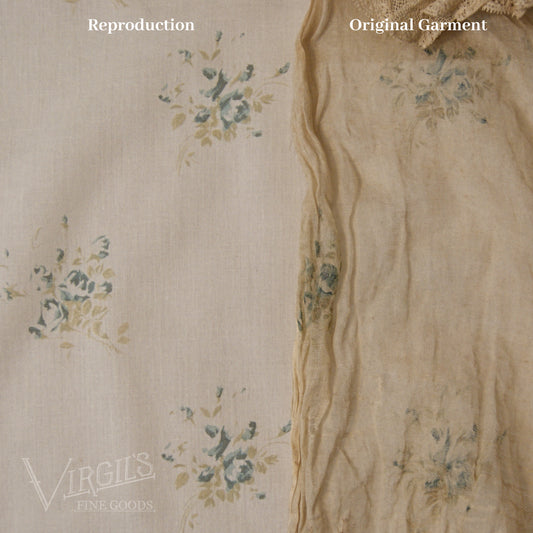 Diana Roses in Dusty Blue (ca1900-1915) Direct Reproduction Cotton/Silk Voile Fabric