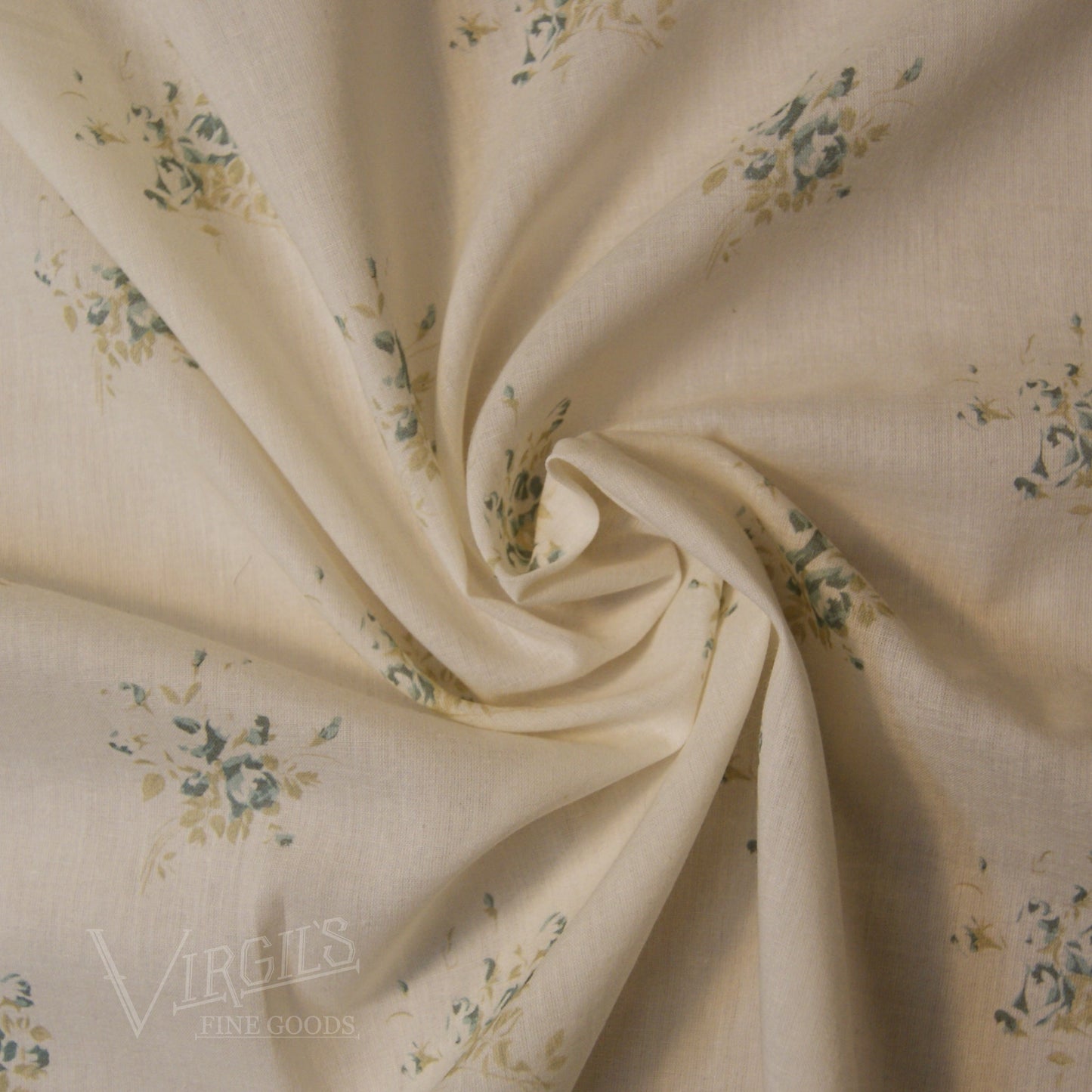 SECONDS & OFFCUTS Diana Roses in Dusty Blue (ca1900-1915) Cotton/Silk Voile Fabric